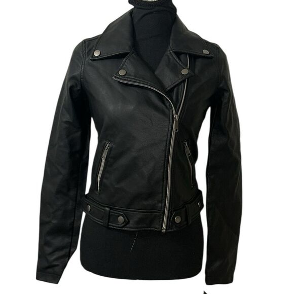CoffeeShop Black Faux Leather Moto Jacket (Size XS) - Picture 2 of 10